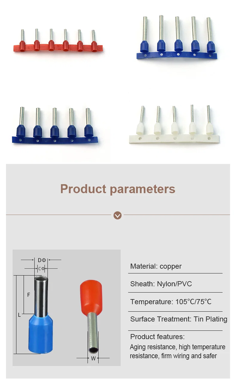 Pin Terminal, Insulated Round Terminal, Tube Terminals Pin Terminal, Insulated Round Terminal, Tube Terminals